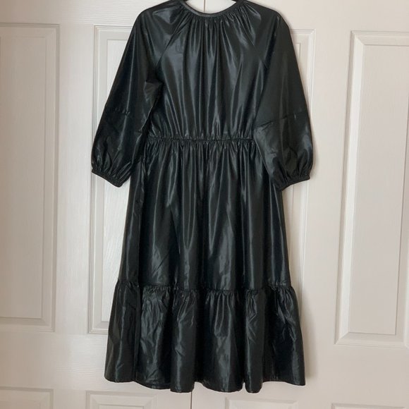 CHICO’S FAUX LEATHER MIDI TIERED DRESS WITH SLEEVES - Picture 12 of 16